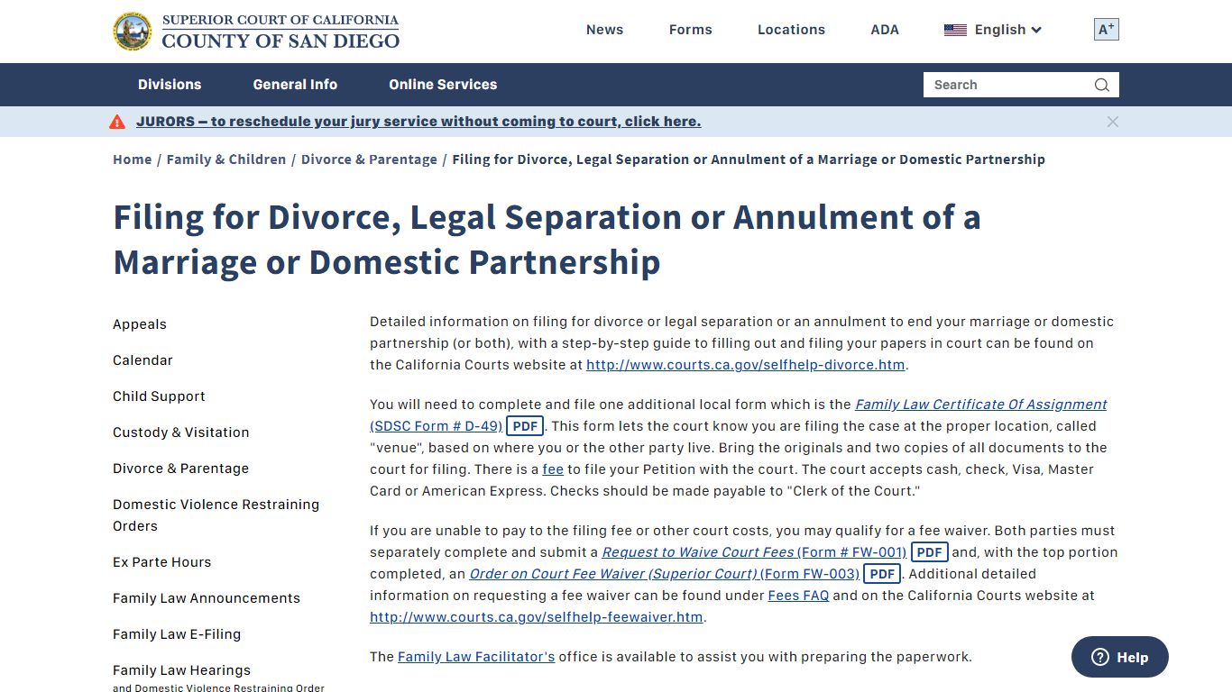 Filing for Divorce, Legal Separation or Annulment of a ...
